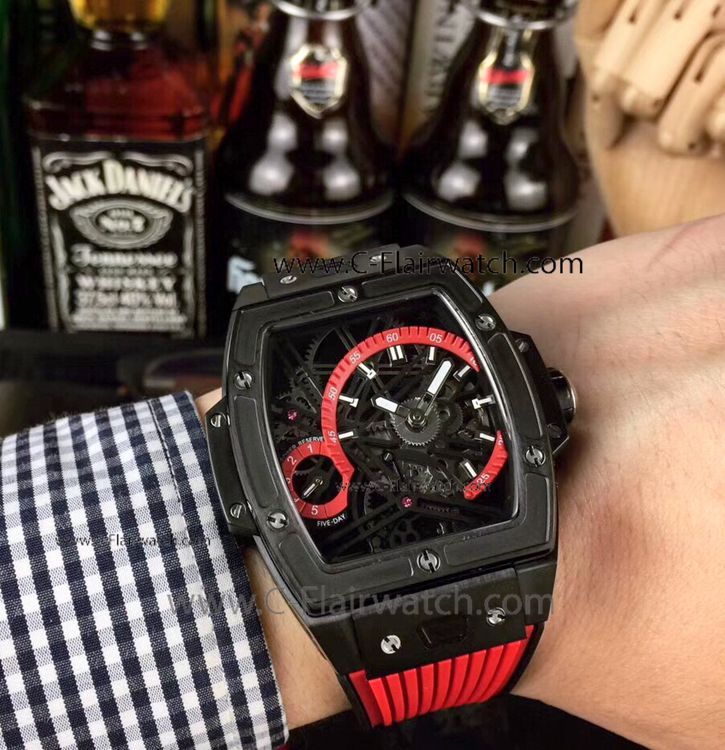 Grade 1A Copy Hublot Tourbillon Skeleton Watch Red Rubber Strap